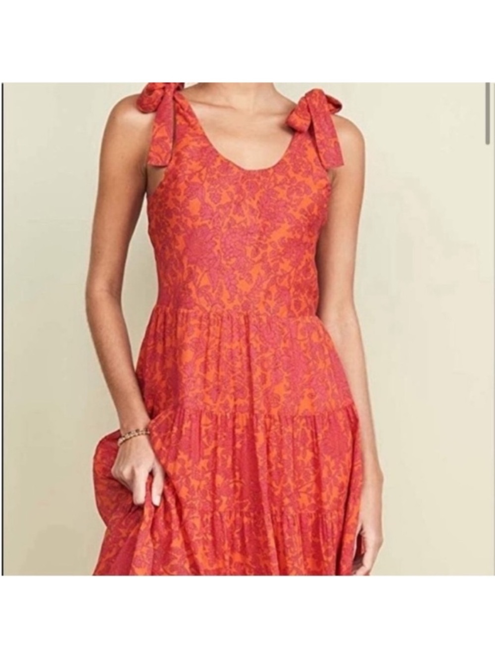 Free People Kikas Printed Midi Tiered Dress in Tangerine, Size XS - Picture 11 of 16